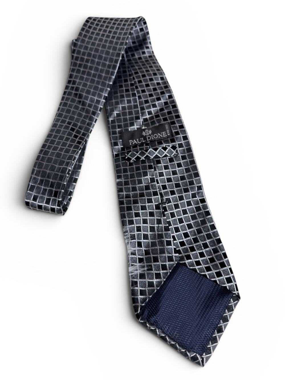 Paul Dione Black and Grey Geometric Silk Jacquard Tie